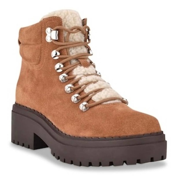 MARC FISHER‎ LTD NAIRY FAUX FUR TRIM HIKING BOOTS IN BROWN NWOT WOMEN'S SIZE 11 - Picture 1 of 13